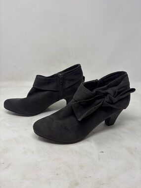 Bakers Dark Gray Suede Bow Ankle Booties